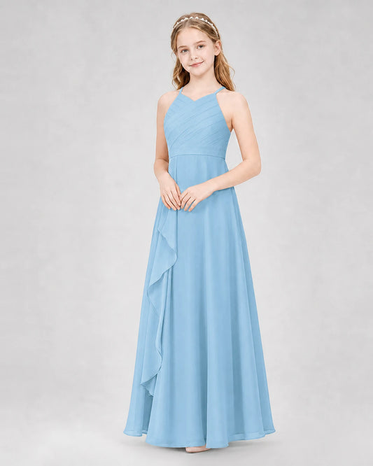 Sky Blue A-line Junior Bridesmaid Dresses Side