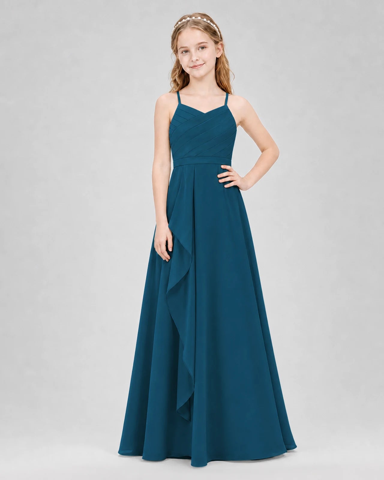Teal A-line Junior Bridesmaid Dresses Front