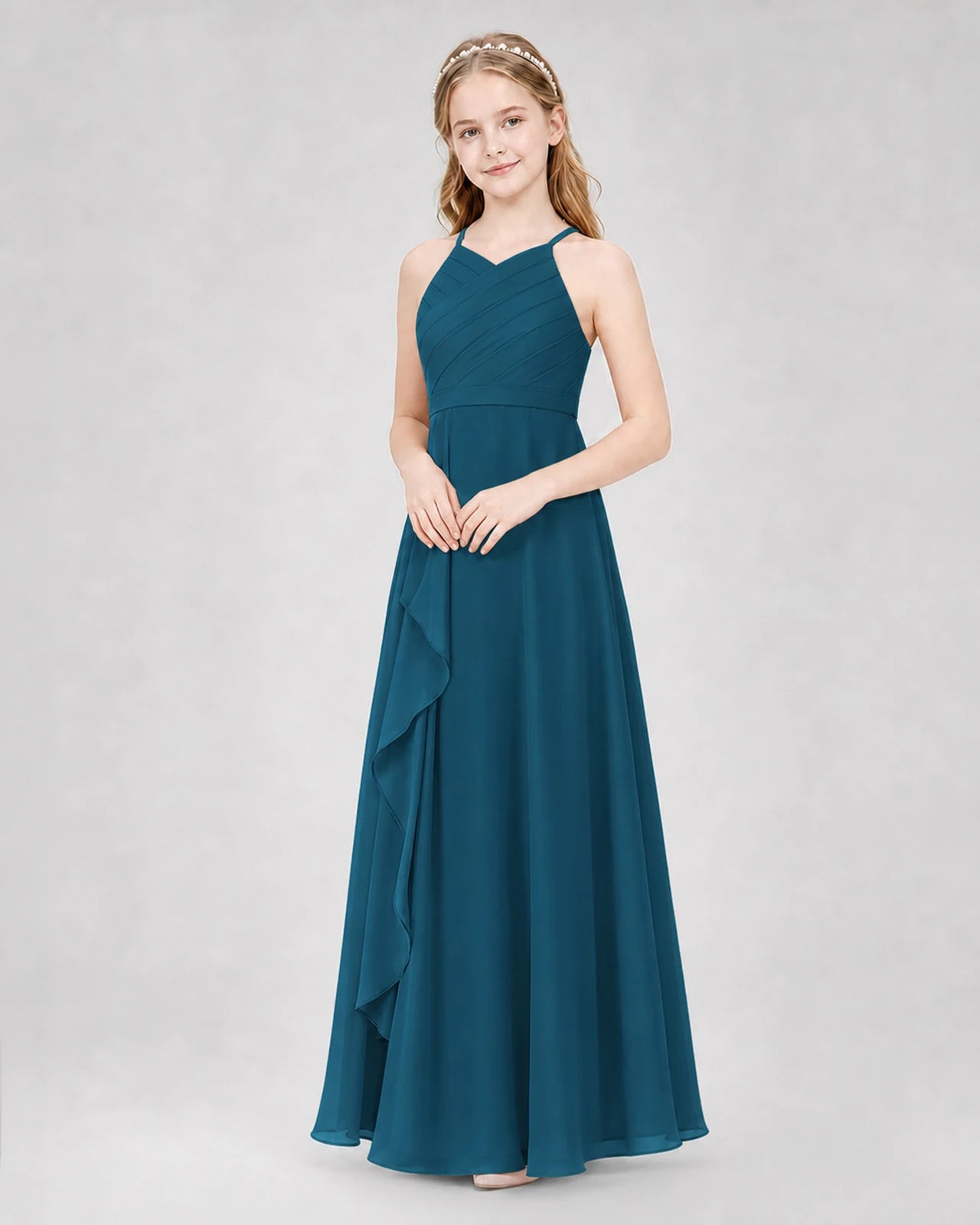 Teal A-line Junior Bridesmaid Dresses Side