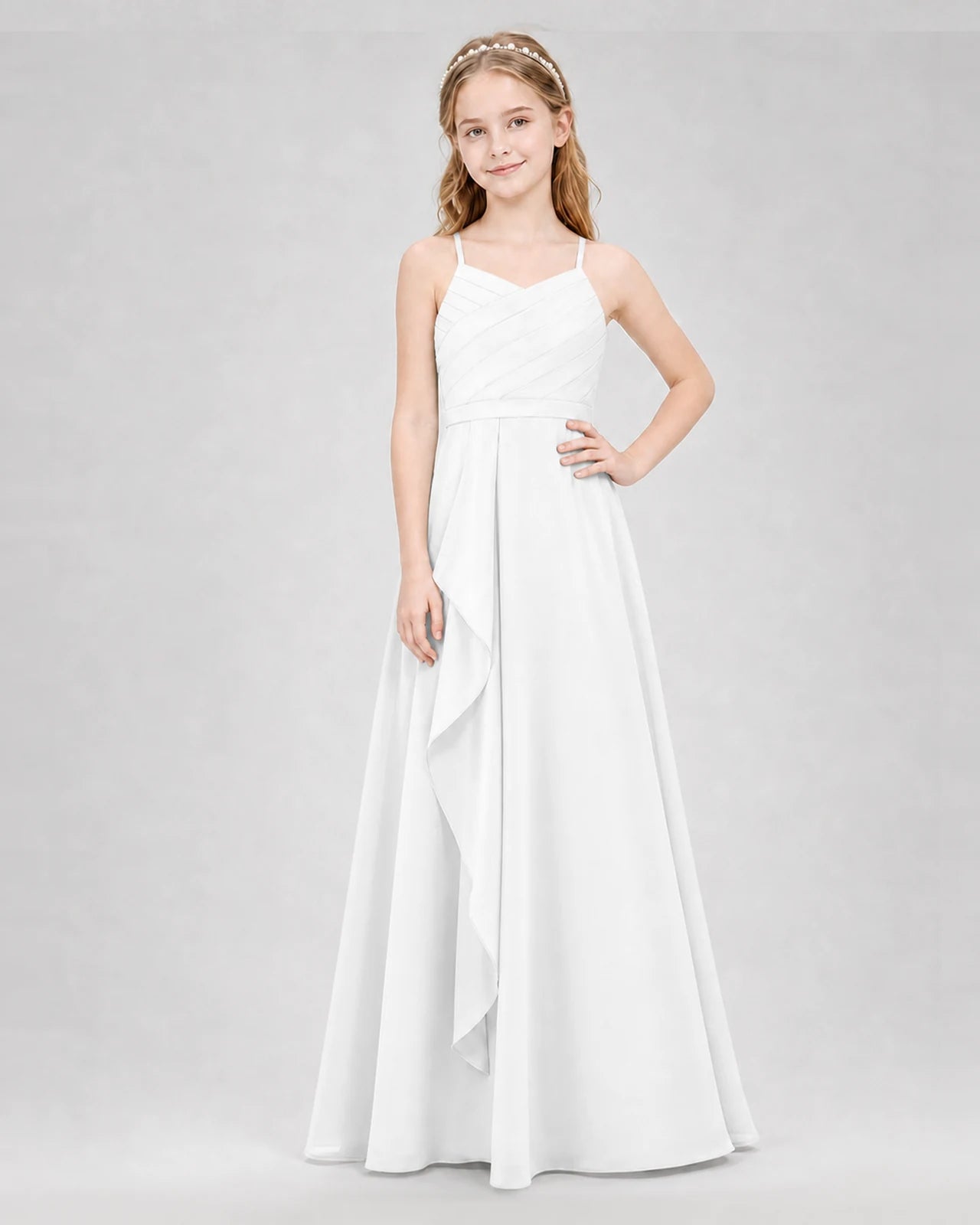 White A-line Junior Bridesmaid Dresses Front
