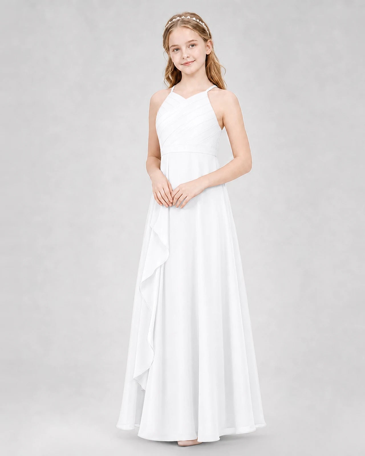 White A-line Junior Bridesmaid Dresses Side