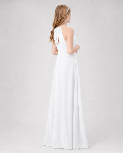White A-line Junior Bridesmaid Dresses Back