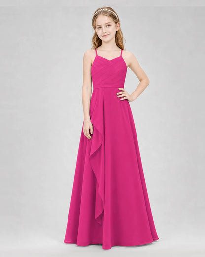 Hot pink A-line Junior Bridesmaid Dresses Front