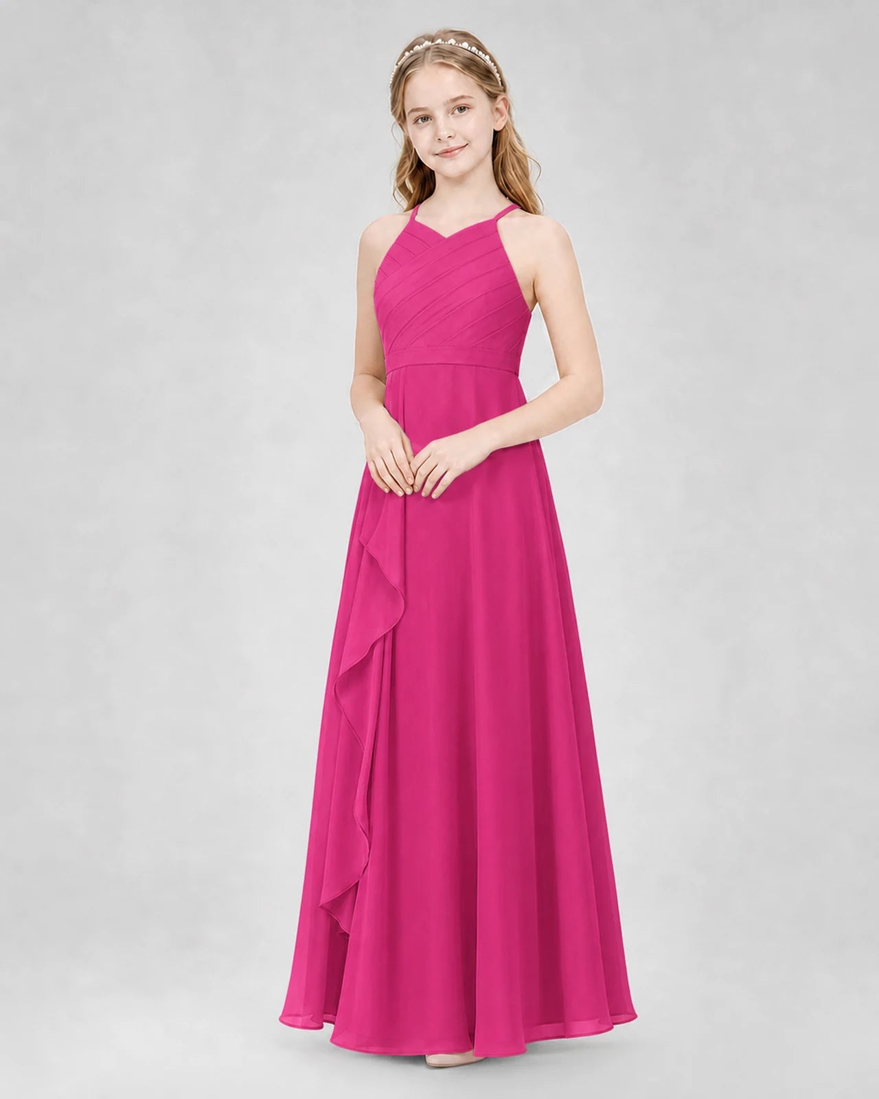 Hot pink A-line Junior Bridesmaid Dresses Side