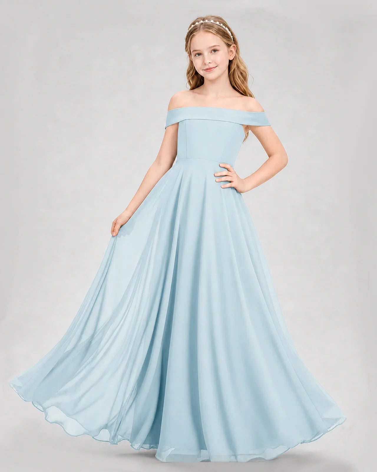 Dideyttawl Off the Shoulder Chiffon Junior Bridesmaid Dress