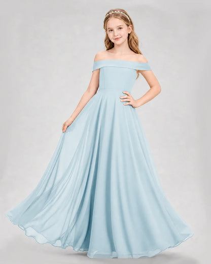 Dideyttawl Off the Shoulder Chiffon Junior Bridesmaid Dress