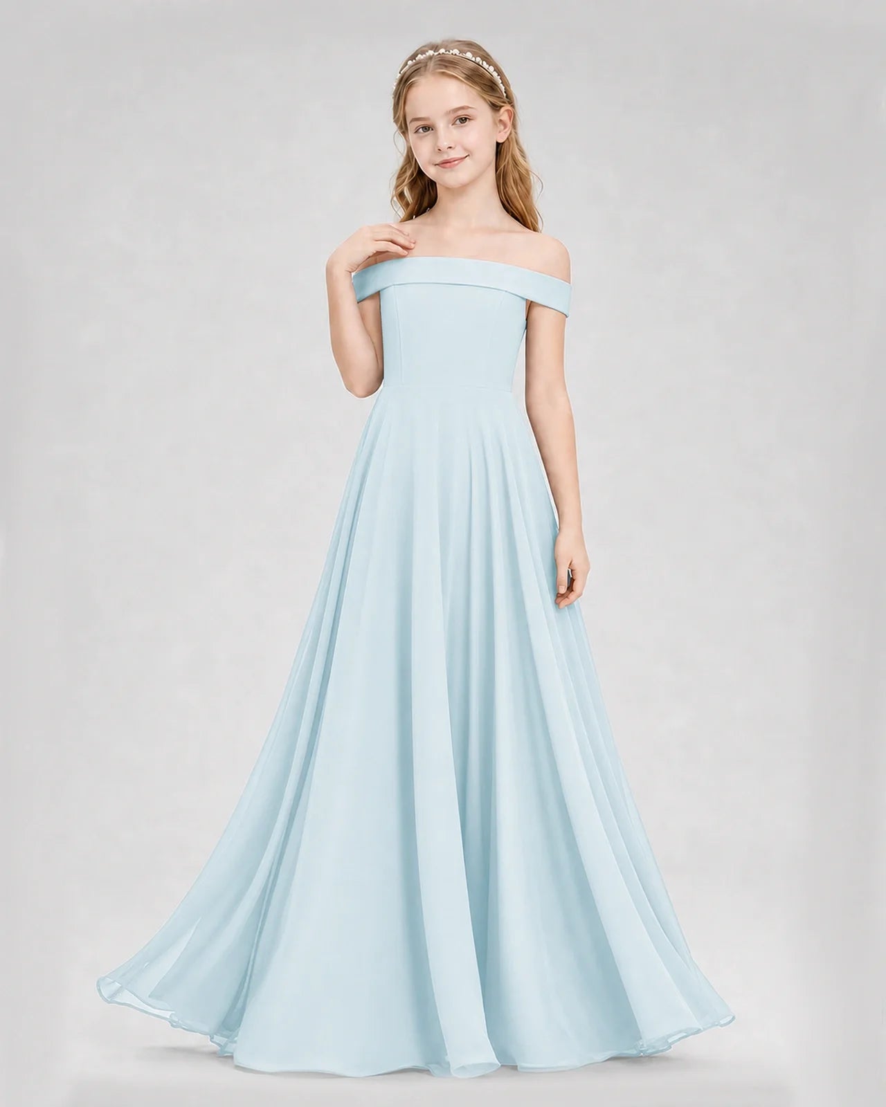Dideyttawl Off the Shoulder Chiffon Junior Bridesmaid Dress