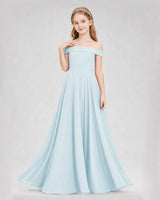 Baby Blue Chiffon Off-the-Shoulder Junior Bridesmaid Dresses