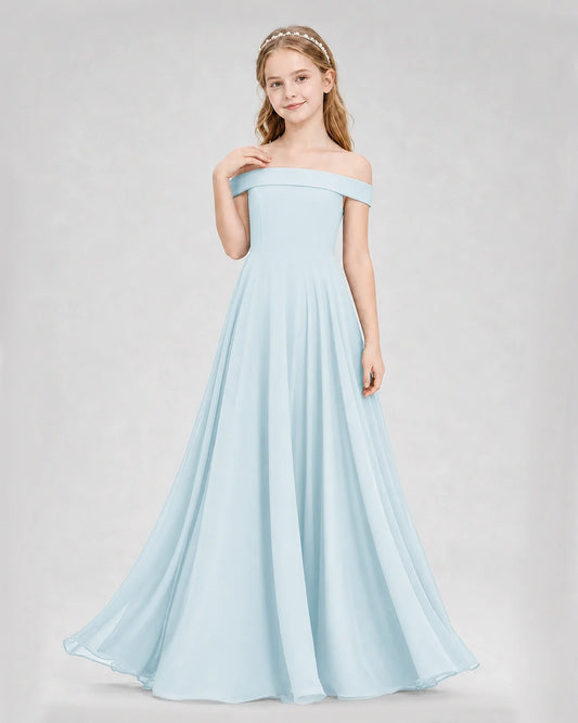 Dideyttawl Off the Shoulder Chiffon Junior Bridesmaid Dress