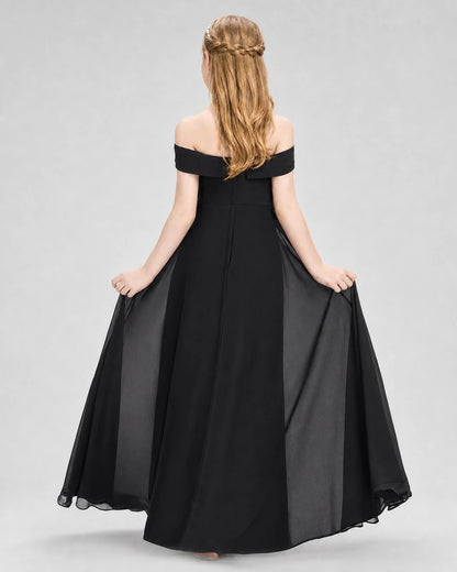 Dideyttawl Off the Shoulder Chiffon Junior Bridesmaid Dress