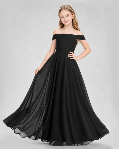 Dideyttawl Off the Shoulder Chiffon Junior Bridesmaid Dress