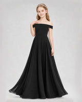 Black Chiffon Off-the-Shoulder A-Line Junior Bridesmaid Dresses