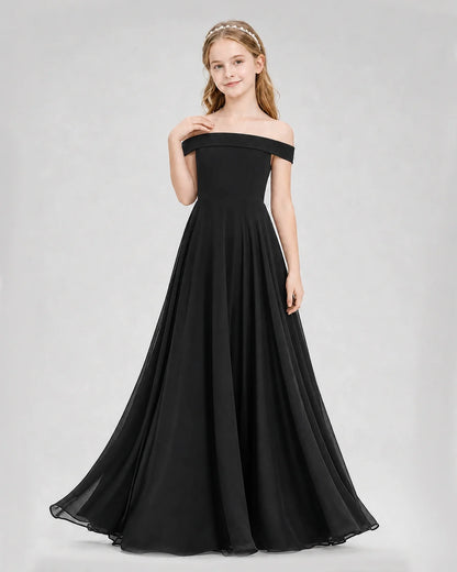 Dideyttawl Off the Shoulder Chiffon Junior Bridesmaid Dress