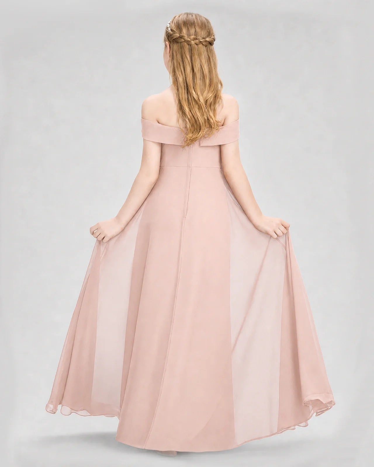 Dideyttawl Off the Shoulder Chiffon Junior Bridesmaid Dress