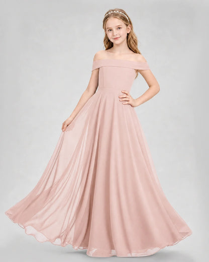 Dideyttawl Off the Shoulder Chiffon Junior Bridesmaid Dress