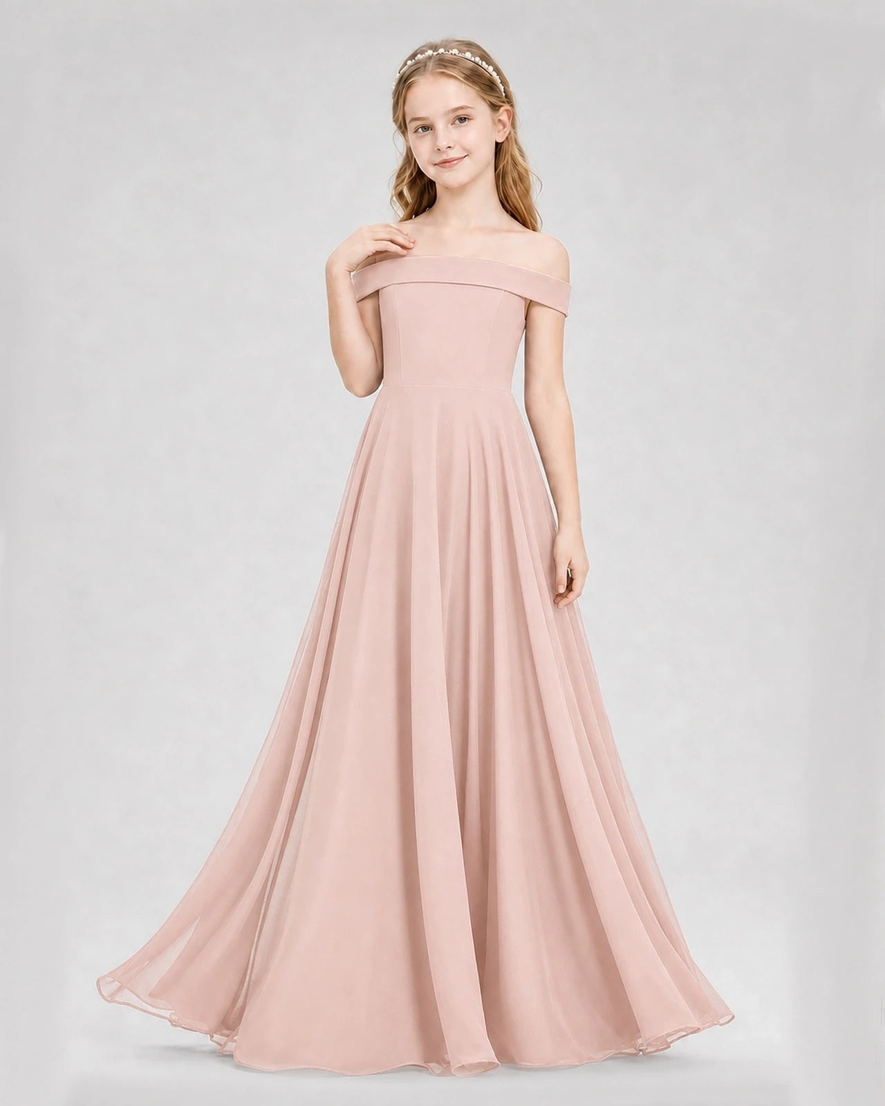 Dideyttawl Off the Shoulder Chiffon Junior Bridesmaid Dress