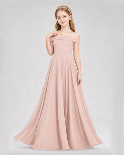 Dideyttawl Off the Shoulder Chiffon Junior Bridesmaid Dress