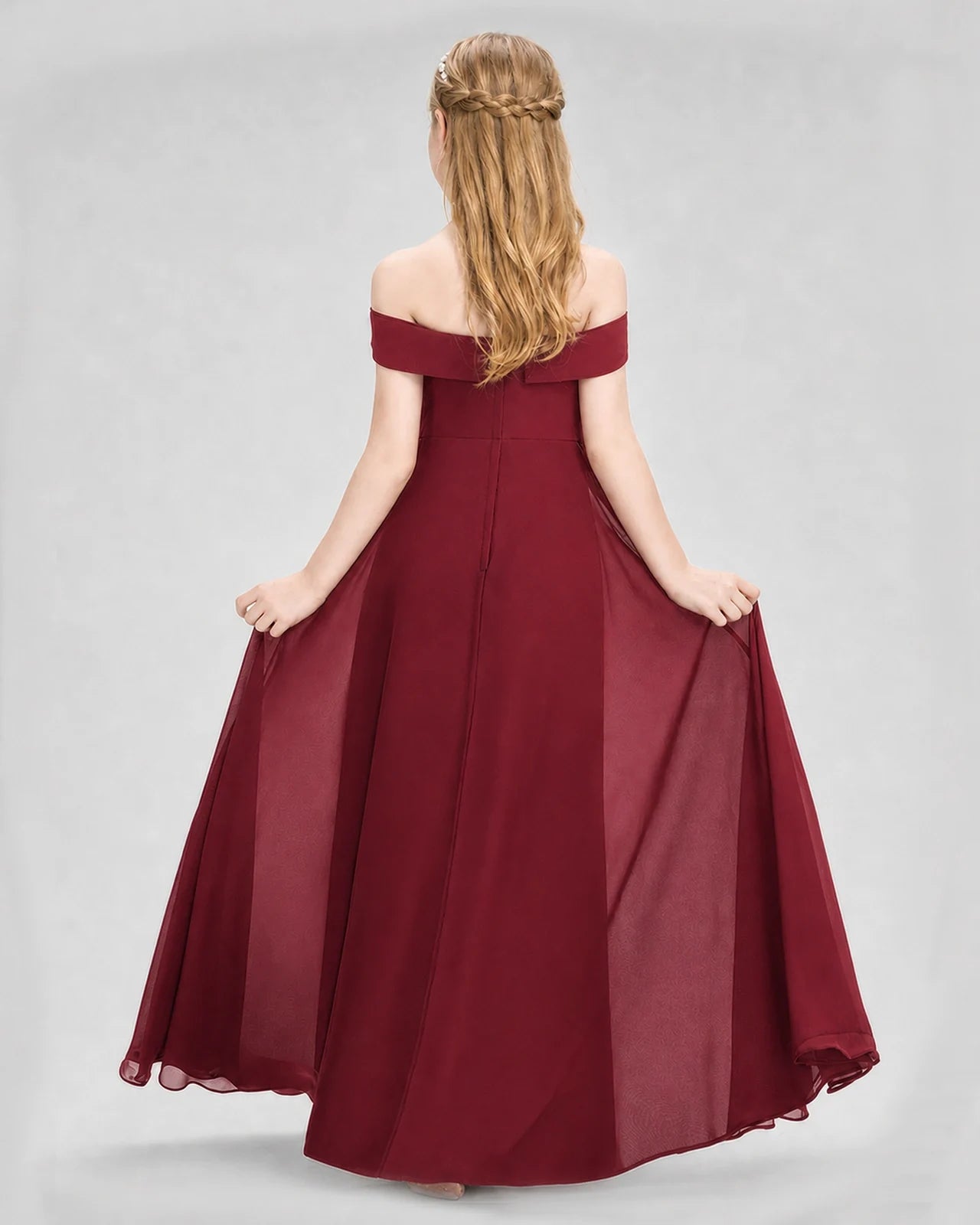 Dideyttawl Off the Shoulder Chiffon Junior Bridesmaid Dress