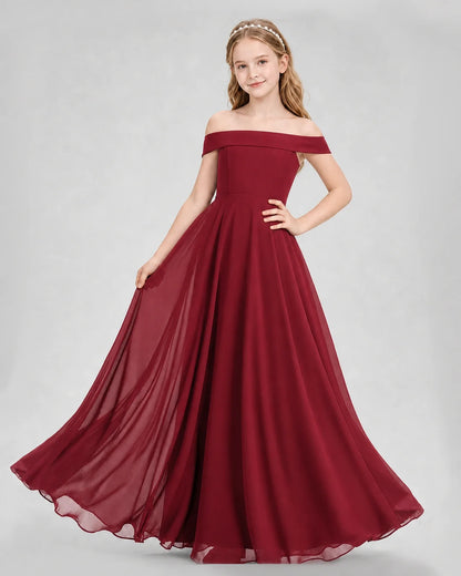 Dideyttawl Off the Shoulder Chiffon Junior Bridesmaid Dress
