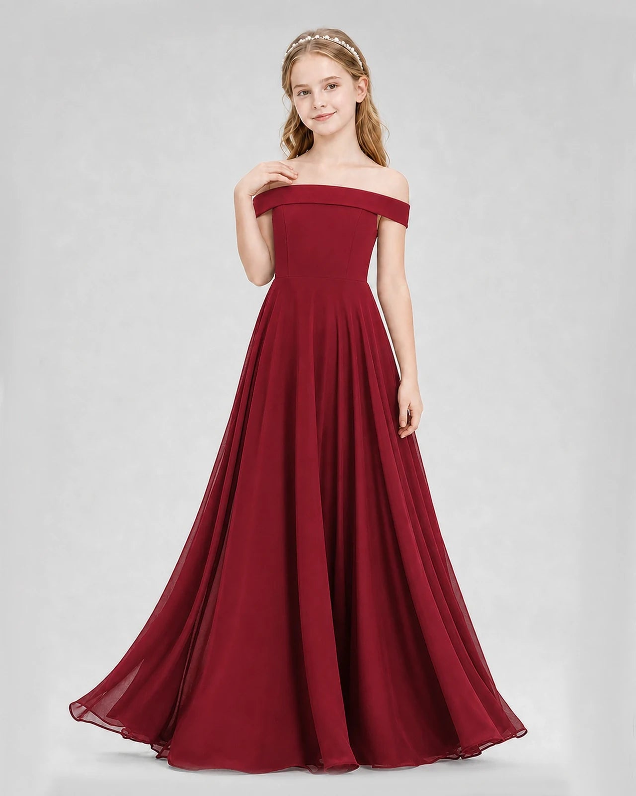 Dideyttawl Off the Shoulder Chiffon Junior Bridesmaid Dress