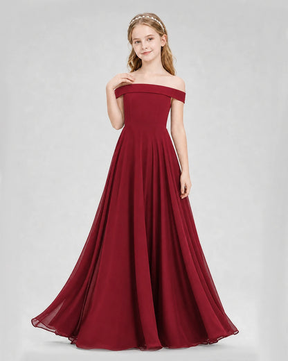 Dideyttawl Off the Shoulder Chiffon Junior Bridesmaid Dress