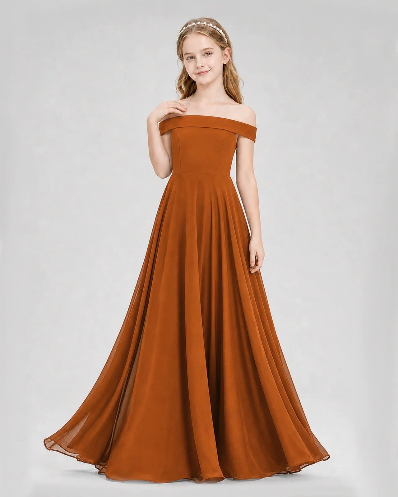 Dideyttawl Off the Shoulder Chiffon Junior Bridesmaid Dress