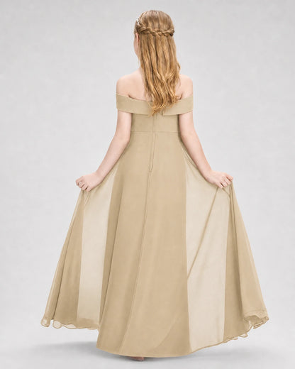 Dideyttawl Off the Shoulder Chiffon Junior Bridesmaid Dress
