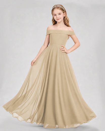 Dideyttawl Off the Shoulder Chiffon Junior Bridesmaid Dress