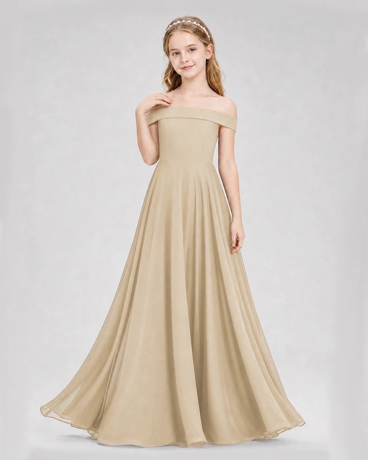 Dideyttawl Off the Shoulder Chiffon Junior Bridesmaid Dress