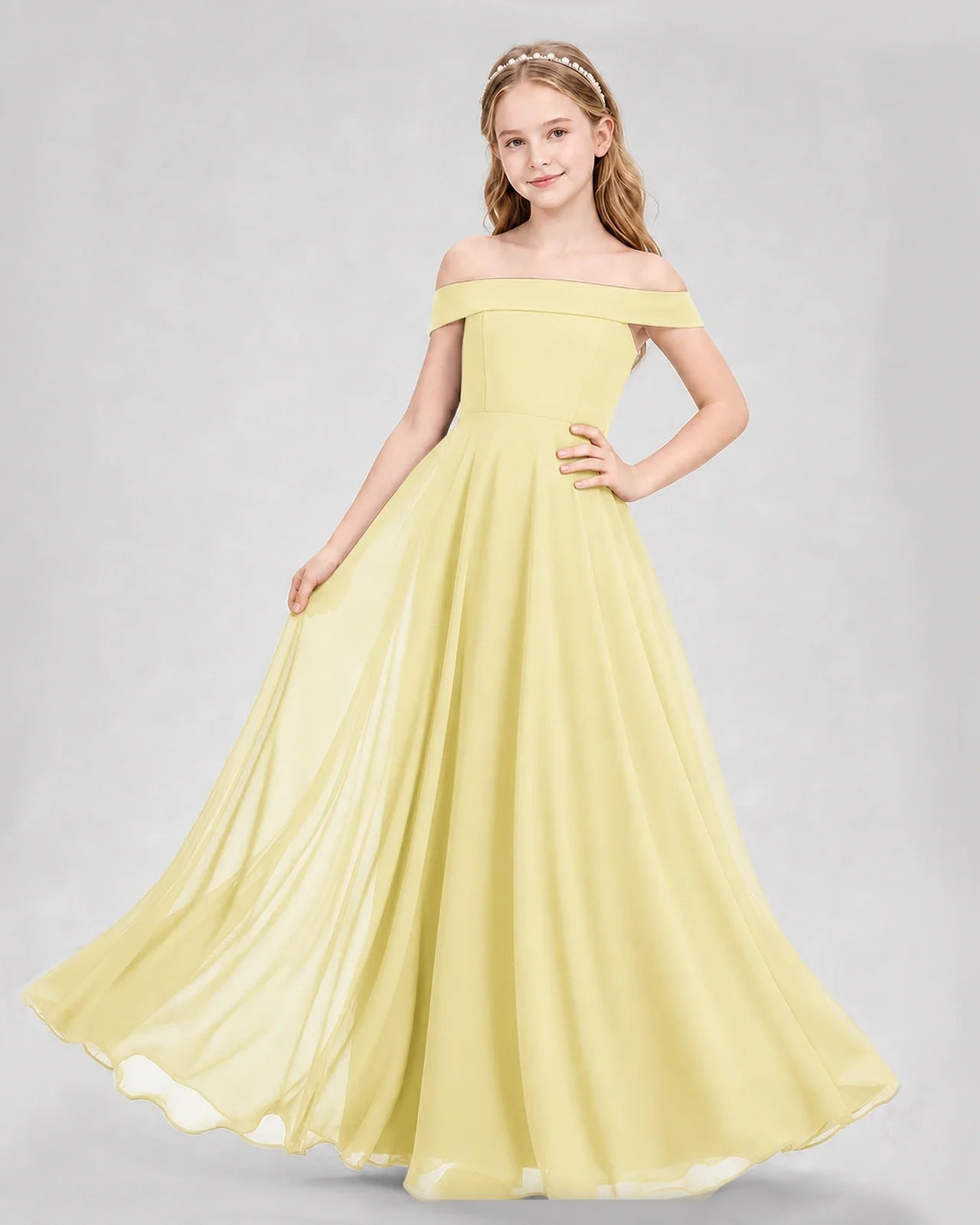 Dideyttawl Off the Shoulder Chiffon Junior Bridesmaid Dress