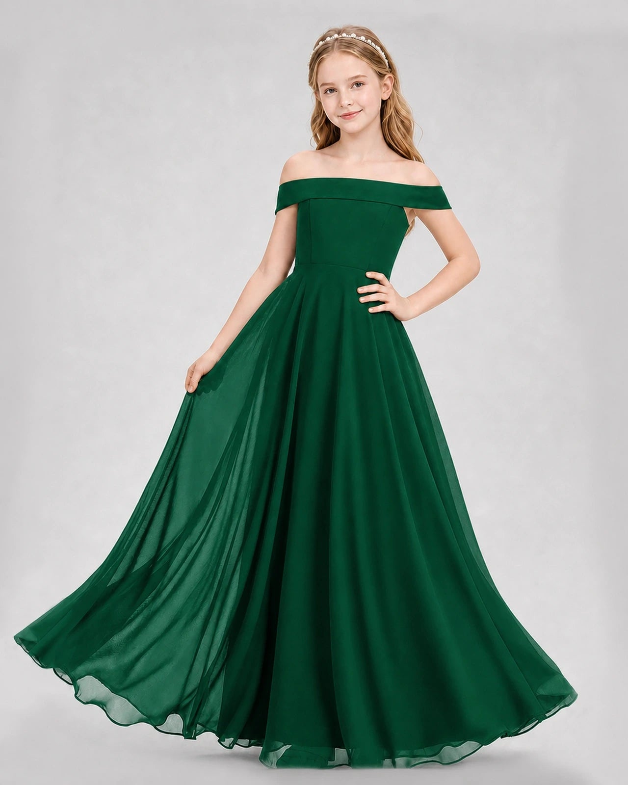Dideyttawl Off the Shoulder Chiffon Junior Bridesmaid Dress