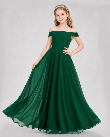 Dideyttawl Off the Shoulder Chiffon Junior Bridesmaid Dress