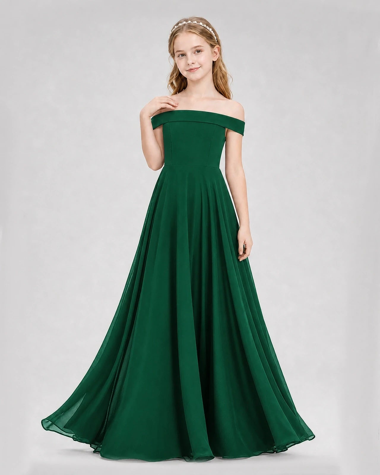 Dideyttawl Off the Shoulder Chiffon Junior Bridesmaid Dress
