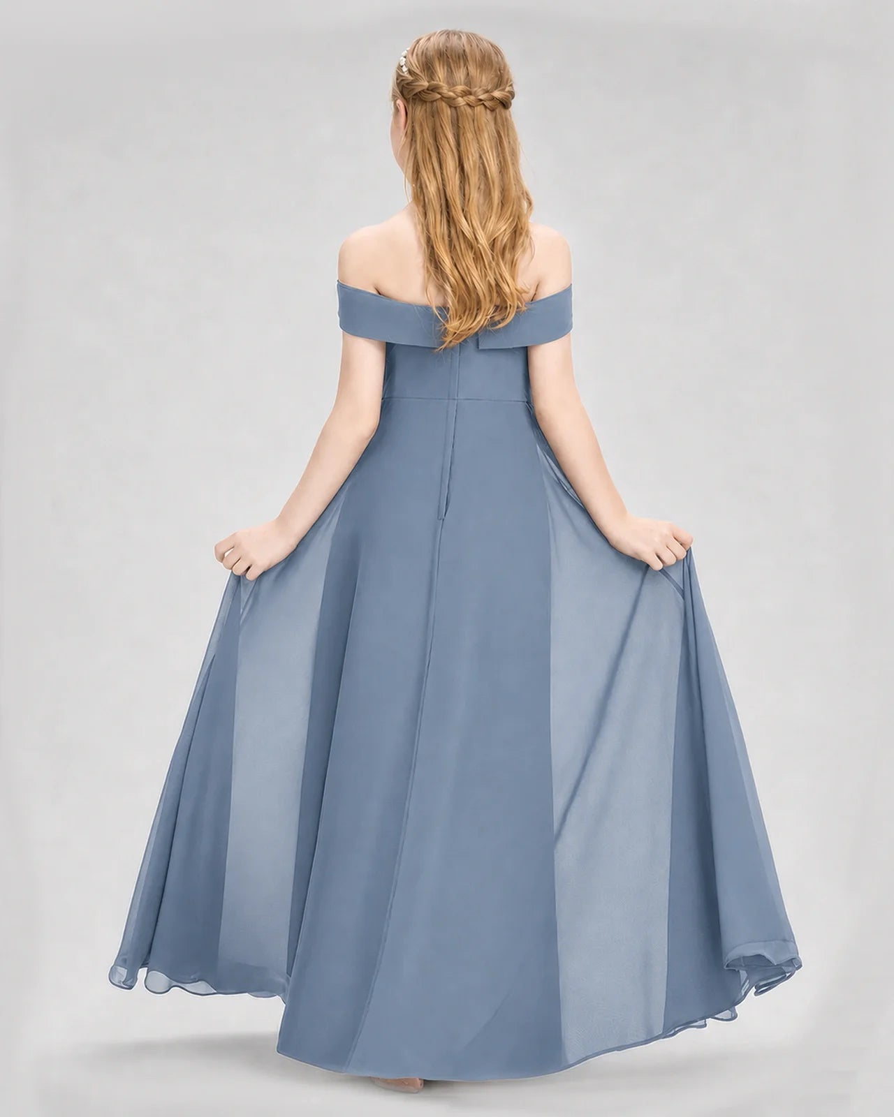 Dideyttawl Off the Shoulder Chiffon Junior Bridesmaid Dress