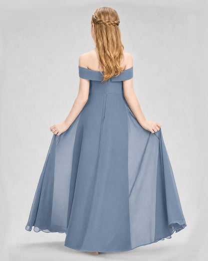 Dideyttawl Off the Shoulder Chiffon Junior Bridesmaid Dress