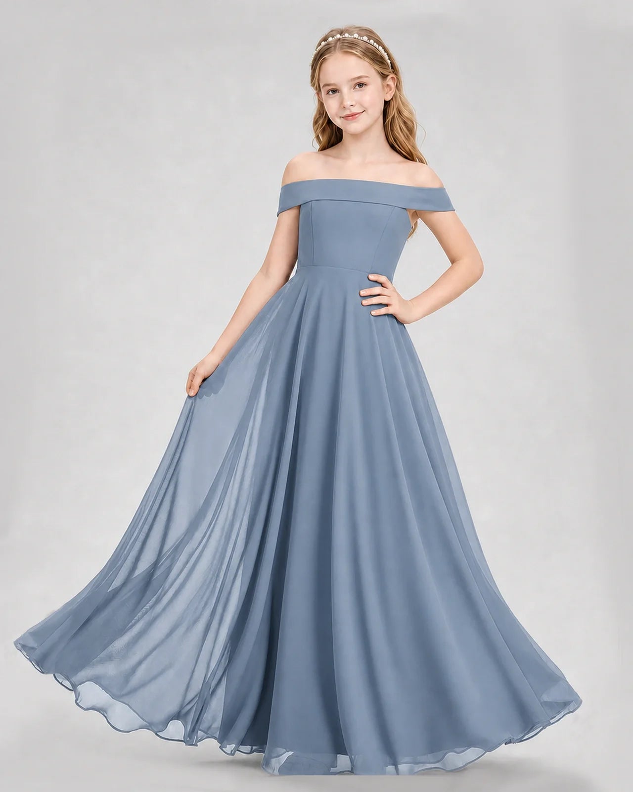 Dideyttawl Off the Shoulder Chiffon Junior Bridesmaid Dress