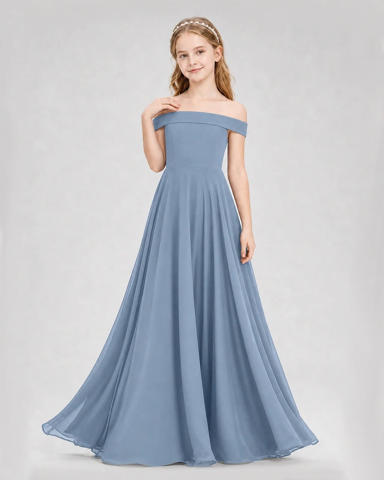 Dideyttawl Off the Shoulder Chiffon Junior Bridesmaid Dress