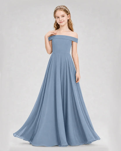 Dideyttawl Off the Shoulder Chiffon Junior Bridesmaid Dress