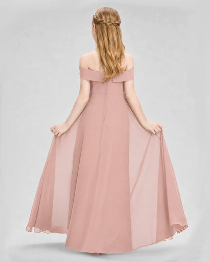 Dideyttawl Off the Shoulder Chiffon Junior Bridesmaid Dress