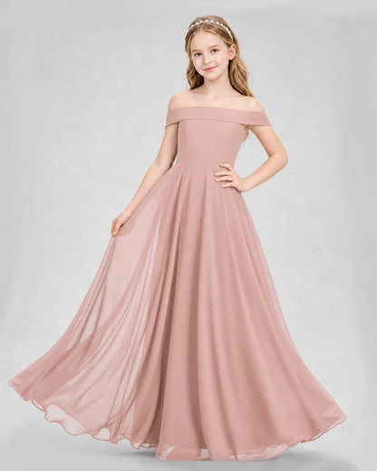 Dideyttawl Off the Shoulder Chiffon Junior Bridesmaid Dress