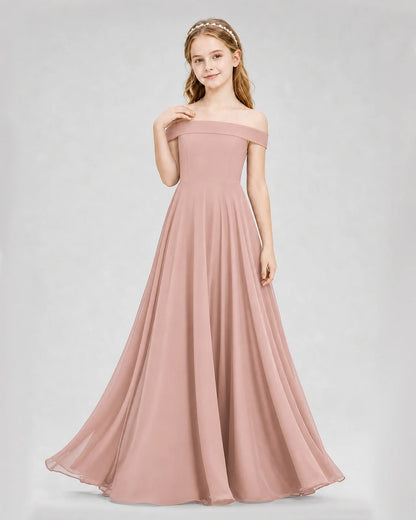 Dideyttawl Off the Shoulder Chiffon Junior Bridesmaid Dress