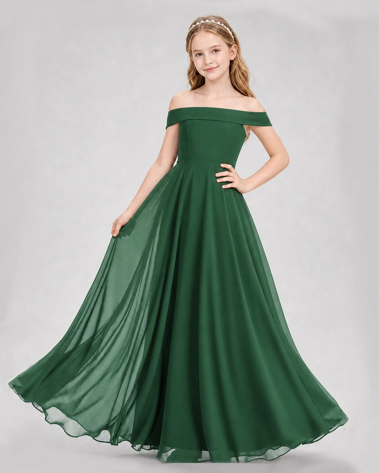 Dideyttawl Off the Shoulder Chiffon Junior Bridesmaid Dress