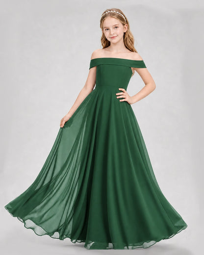 Dideyttawl Off the Shoulder Chiffon Junior Bridesmaid Dress