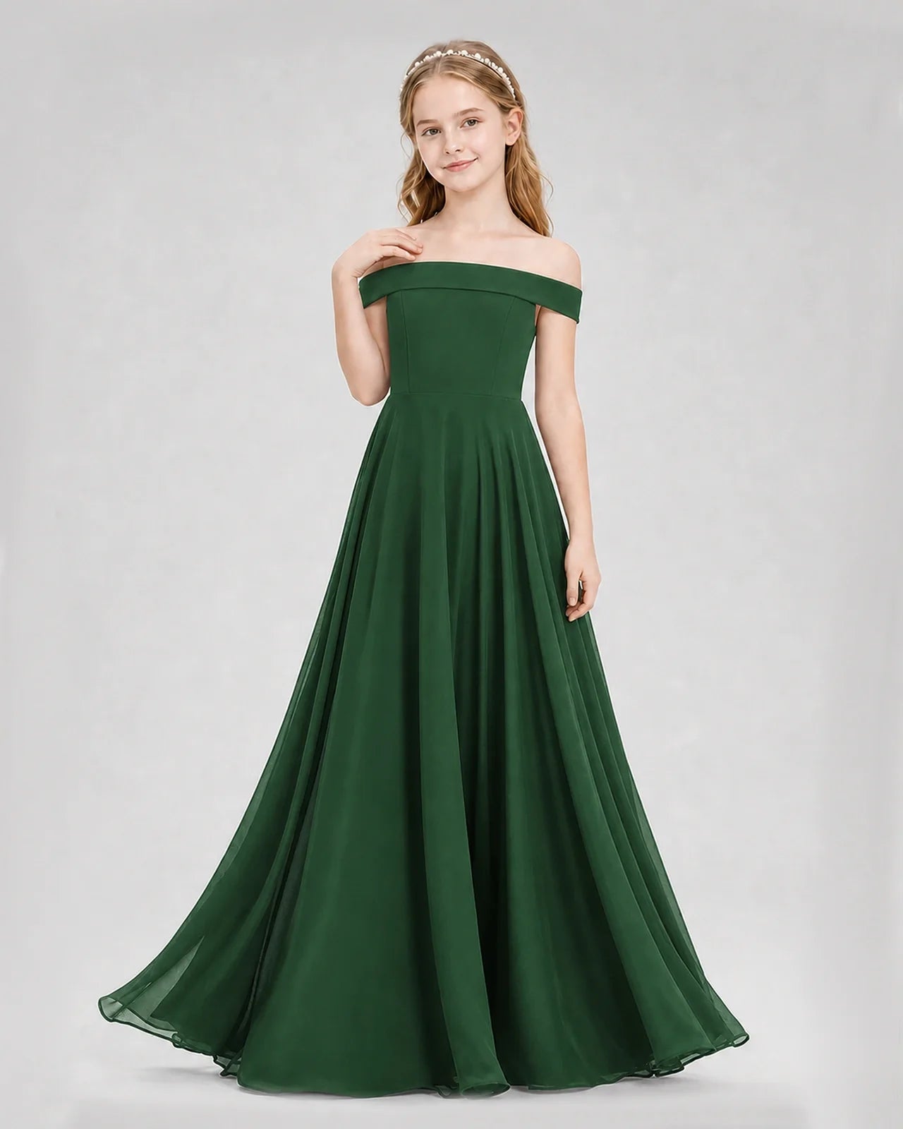 Dideyttawl Off the Shoulder Chiffon Junior Bridesmaid Dress
