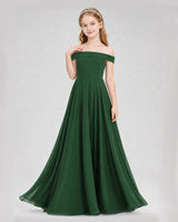 Emerald Green Chiffon Off-the-Shoulder Junior Bridesmaid Dresses