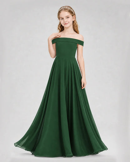 Dideyttawl Off the Shoulder Chiffon Junior Bridesmaid Dress