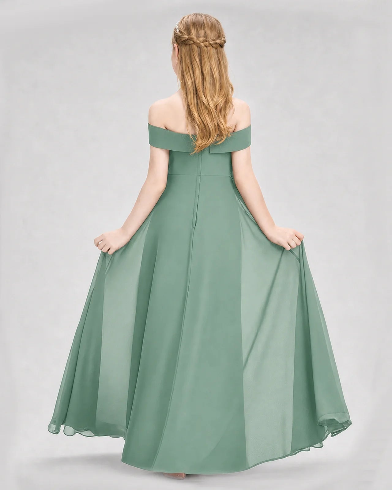 Dideyttawl Off the Shoulder Chiffon Junior Bridesmaid Dress