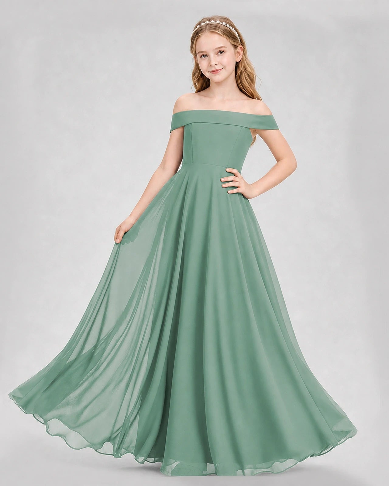 Dideyttawl Off the Shoulder Chiffon Junior Bridesmaid Dress