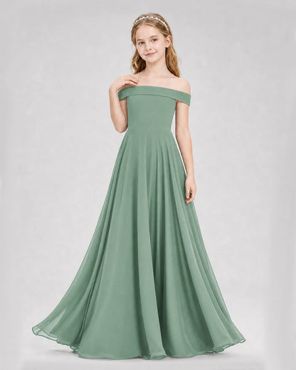 Dideyttawl Off the Shoulder Chiffon Junior Bridesmaid Dress