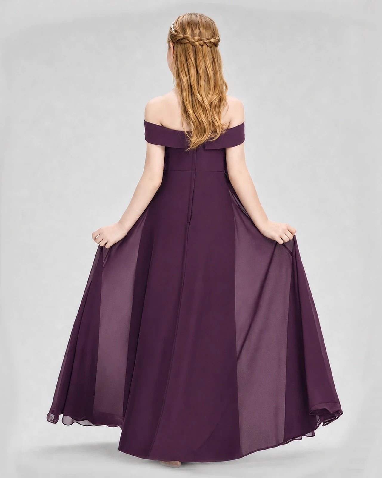 Dideyttawl Off the Shoulder Chiffon Junior Bridesmaid Dress